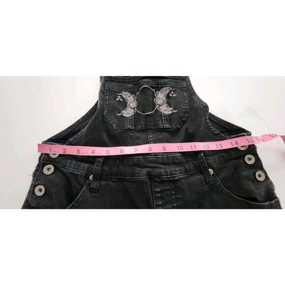 Hot Topic Bib Overalls Womens Small Black Denim 4 Moon Embroidery - Emo Goth - Picture 6 of 7